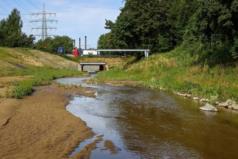Bottrop, North Rhine-Westphalia, Germany, Renaturalised Boye, the tributary of the Emscher, was