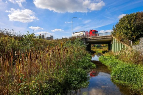 Bottrop-Gladbeck, North Rhine-Westphalia, Germany, Renaturalised Boye, the tributary of the