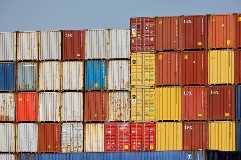 Duisburg, Ruhr area, North Rhine-Westphalia, Germany - Duisburg harbour, containers at the
