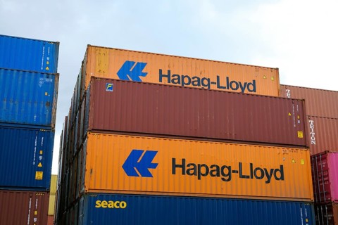 Cologne, North Rhine-Westphalia, Germany - Hapag-Lloyd Container, transport and logistics company,