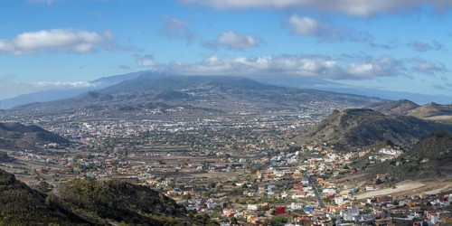 Panorama from Mirador de Jardina to San Cristobal de La Laguna, behind it the Pico del Teide,