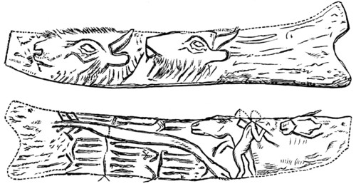 Decorated reindeer antlers, possible location the archaeological excavations of Abri de la