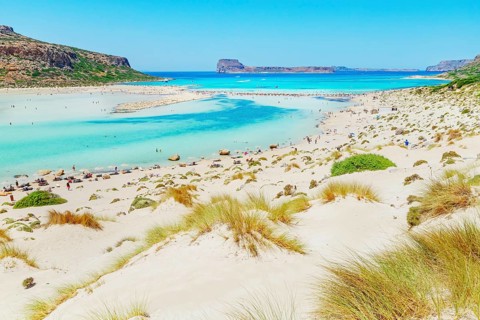 View of Balos bay, Gramvousa Peninsula, Chania, Crete, Greece, Europe