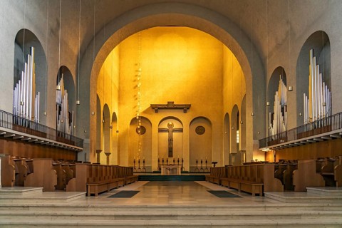 Interior of the monastery church of Münsterschwarzach Abbey in Schwarzach am Main, Bavaria,