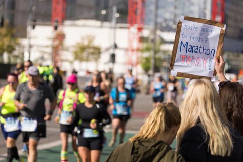 Sign You're going to finish a marathon today at the 50th BMW Berlin Marathon 2024 on 29/09/2024