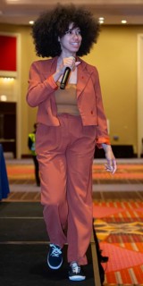Chicago, Illinois, Linqua Franqa, an organizer and cultural worker, performs at the 2024 Labor