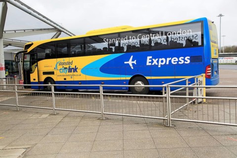 Stansted CityLink Express Coach bus service to Central London at bus station, Stansted airport,