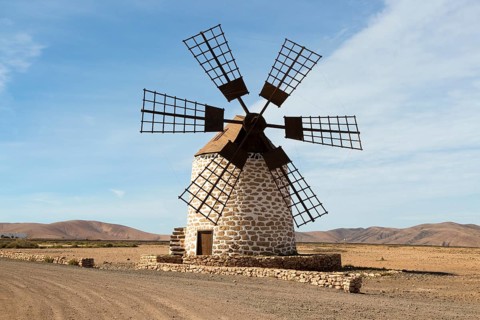 Traditional windmill at Tefia, Fuerteventura, Canary Islands, Spain, Europe