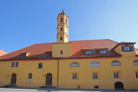Yellow hospital church, Heilig-Geist-Kirche, Dinkelsbühl, Middle Franconia, Franconia, Bavaria,