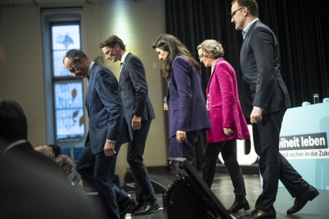 CDU Secretary General Carsten Linnemann accompanies Friedrich Merz, Hendrik Wüst, Serap Güler, Ina