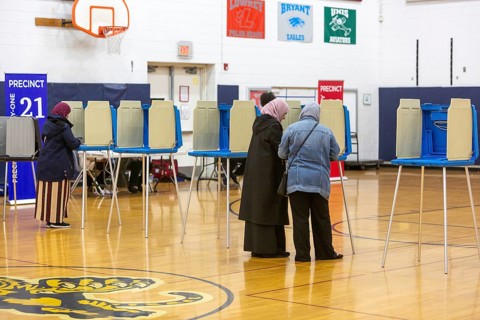 Deaarborn, Michigan USA, 27 February 2024, Voting at Salina School in Michigan's Presidential