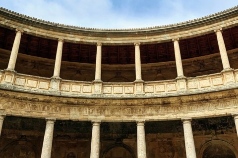 Palacio de Carlos V, Palace of Charles V, Renaissance palace in the Alhambra, gallery with columns