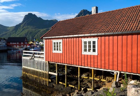 Traditional building style at Scandic Hotel, Svolvaer, Lofoten Islands, Nordland, Norway, Europe