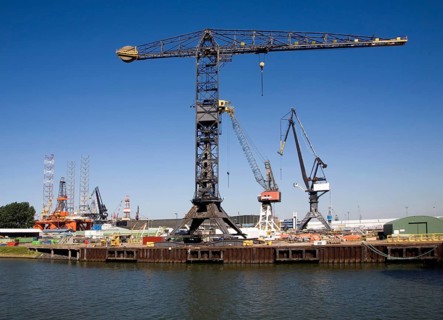 Cranes on quayside Verolme shipyard Port of Rotterdam, Netherlands