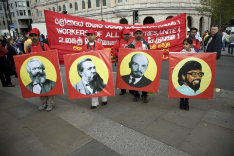 May Day march and rally at Trafalgar Square, London, England, UK May 1st, 2010