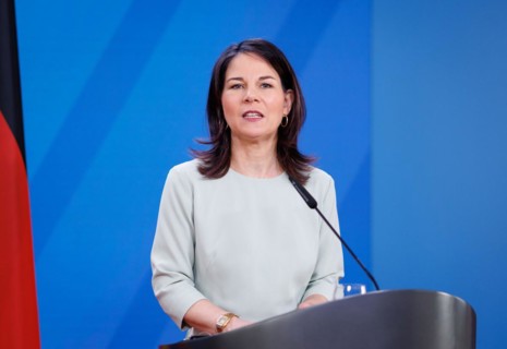 Annalena Bärbock, Federal Foreign Minister, photographed during a press conference in Berlin, 09.04