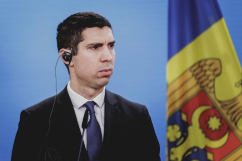 Mihai Popsoi, Foreign Minister of Moldova, photographed during a press conference with the German