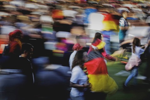 Fans react during the European Championship preliminary round match between Germany and Hungary on