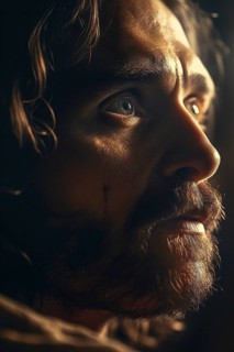 Profile portrait of jesus christ in dramatic lighting, generative AI, AI generated