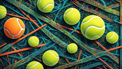 Vibrant mix of abstract circuitry intertwined with tennis balls, representing AI role in