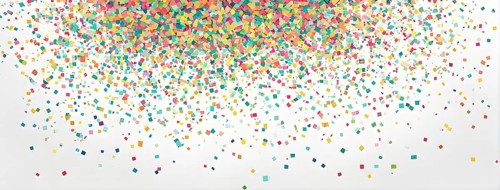 Abstract New Years Eve confetti explosion, with minimalist colored squares and circles falling