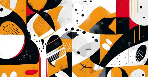 Illustration of an abstract Easter egg design with geometric patterns, bold colors, and a mix of