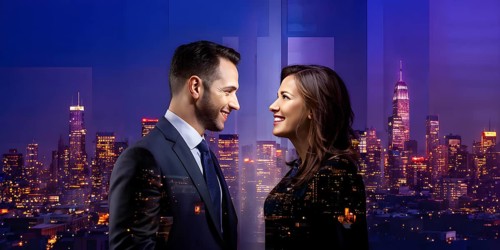 AI generated profile of business professionals with a double exposure of city lights, representing