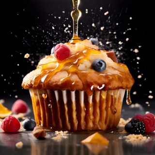AI generated surreal food art blending a masterpiece muffin top morphing into a mountainous