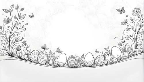 Abstract illustration of a Easter card with delicate hand-drawn illustrations, empty space for