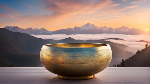 Tibetan singing bowl as Symbolic images for relaxation, AI generated