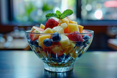 Healthy fruid salad in a bowl. Generative AI, AI generated