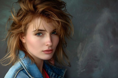 Young pretty woman with 1980s hairstyle and makeup. KI generiert, generiert, AI generated