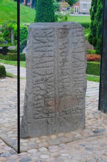 Carved Runestone, 10th century, World Heritage Site, Jelling Stones, Jelling, Jutland, Denmark,