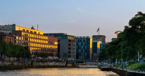 The ARD capital city office on the banks of the Spree in Berlin's government district, Berlin,