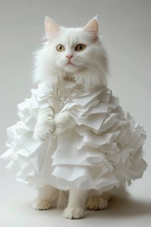 Imaginary white cat in fantasy white paper style, AI Generated