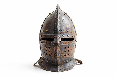 Old knight helmet on white background. KI generiert, generiert, AI generated