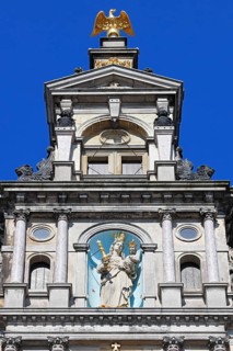 Historic City Hall Stadthuis on the Grote Markt, detailed view, patron saint Mother of God on the