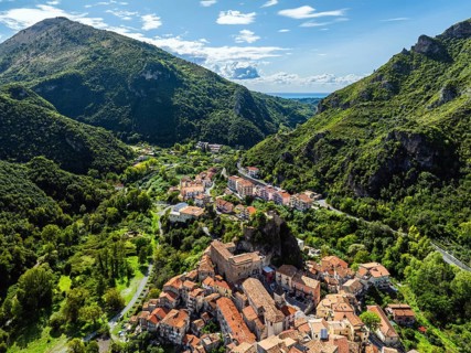 Orsomarso from a drone, Cosenza, Calabria, Italy, Europe