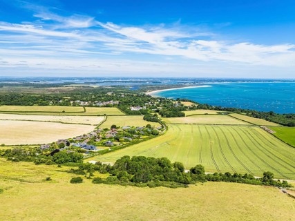 Ballard Cliff over Studland from a drone, Jurassic Coast, Dorset Coast, Poole, England, United