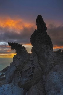 Bizarre lava structures in the Charco del Diabolo during sunset in the south of Tenerife