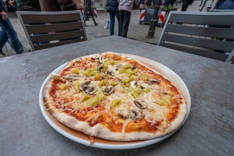 Pizza Vegetaria served in a street restaurant, Bavaria, Germany, Europe