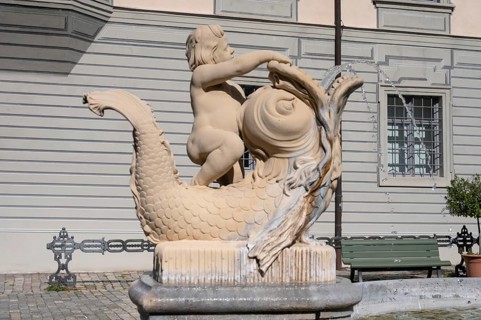 Small fountain on the Residenzplatz, Eichstätt, Upper Bavaria, Germany, Europe