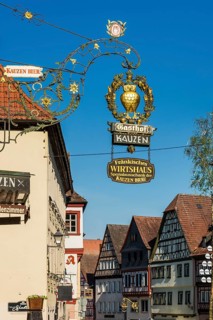Inn, medieval town, with half-timbered houses, Ochsenfurt, Mainfranken, Lower Franconia, Franconia,