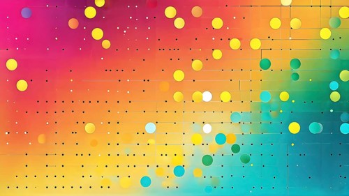 Striking multicolored dot matrix that creates an abstract background, blending vibrant hues in a