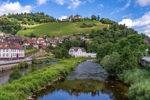 Eberstein Castle and Obertsrot on the River Murg, Gernsbach, Murg Valley, Black Forest,