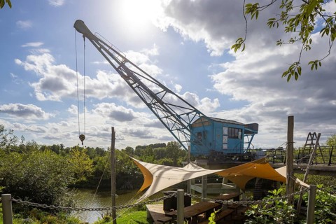 Old harbour crane at Neustädter Hafen in Dresden, Elbehafen, Dresden, Saxony, Germany, Europe