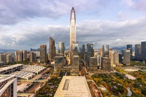 Skyline with skyscrapers city centre Futian district in Shenzhen, China, Asia