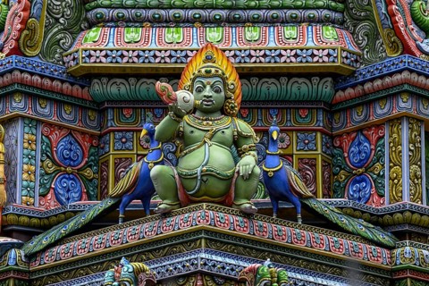 Detail of the facade of the Sri Maha Mariamman Temple, Hindu temple, Silom Road, Bangkok, Thailand,