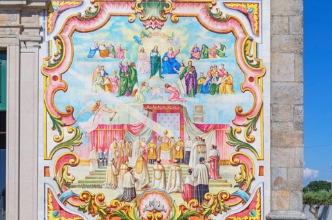 Matriz de Santa Maria de Válega church facade detail, Ovar, Aveiro, Portugal, Europe