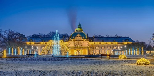 Christmas lights Snow Winter spa garden Kaiserpalais Bad Oeynhausen Germany
